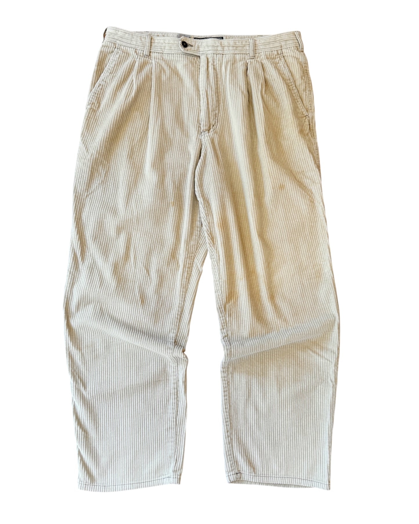 Vintage 90s Prefab Baggy Cream Double Pleated Corduroy Pants