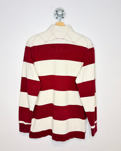 Vintage 2000s Eddie Bauer Burgundy And White Long Sleeve Rugby Shirt