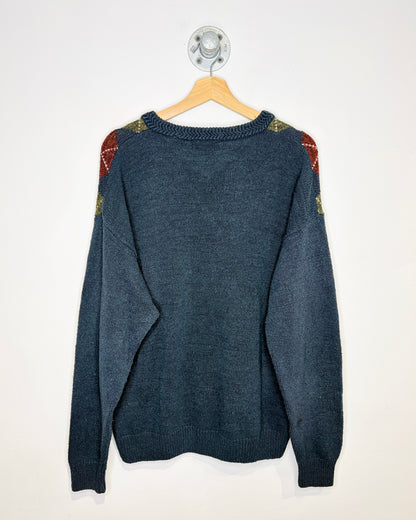 Vintage 90s St. John’s Bay Argyle Navy V-Neck Sweater