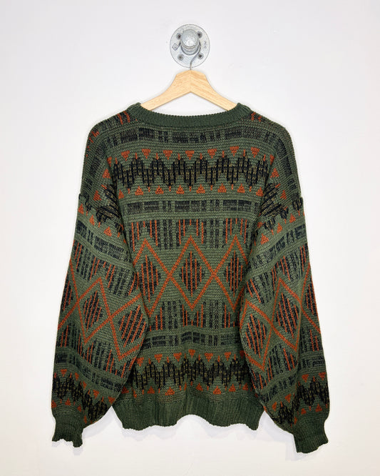 Vintage 90s Sears Olive Green & Orange Sweater