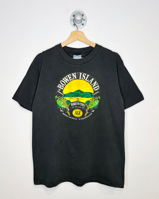 Vintage 90s Bowen Island Brewing Faded Black Tee Shirt