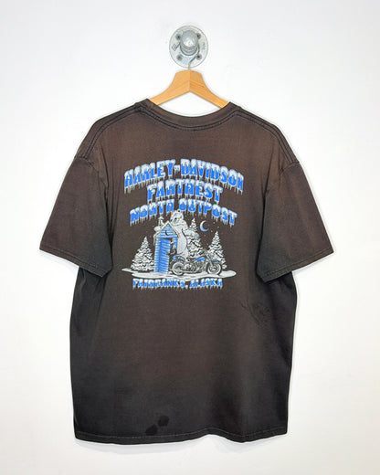 2000s Harley Davidson Bikin’ Alaskan Style Faded Black Tee Shirt