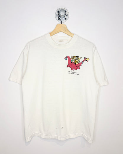 Vintage 90s The Flintstones Take A Ride On Dino White Tee Shirt
