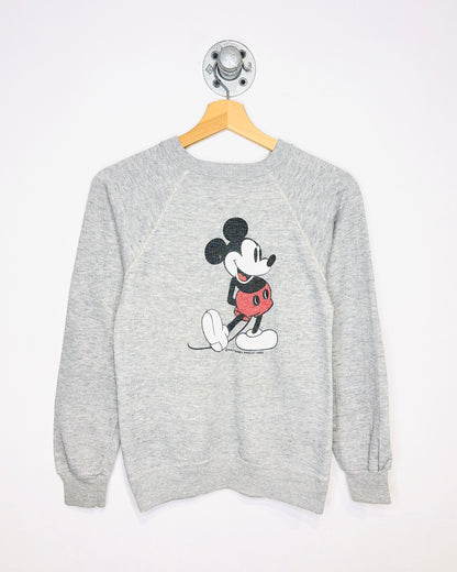 Vintage 80s Women's Disney Mickey Mouse Grey Crewneck Sweatshirt