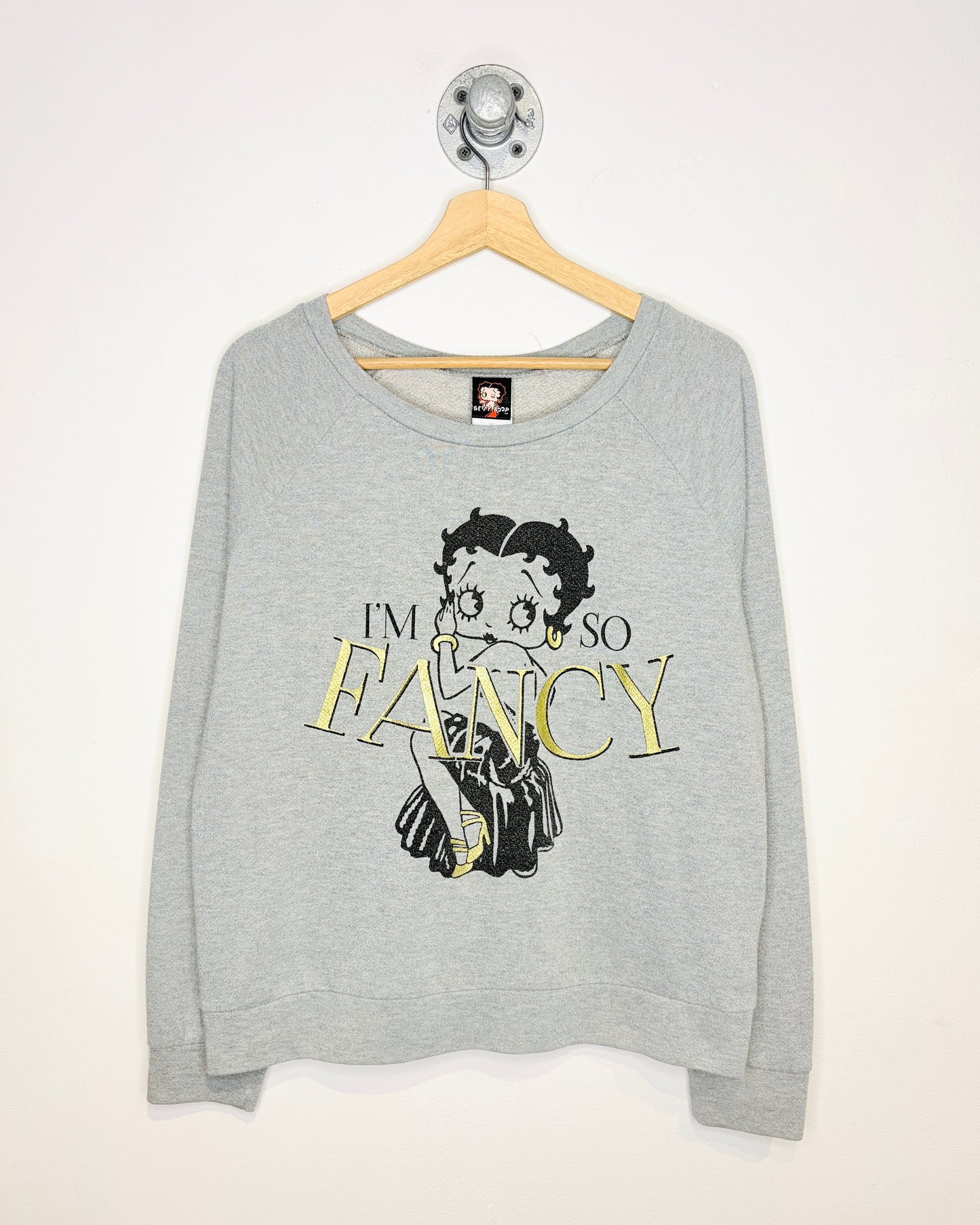 Betty Boop “I’m So Fancy” Grey Glitter Crewneck Sweatshirt