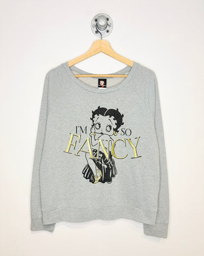 Betty Boop “I’m So Fancy” Grey Glitter Crewneck Sweatshirt