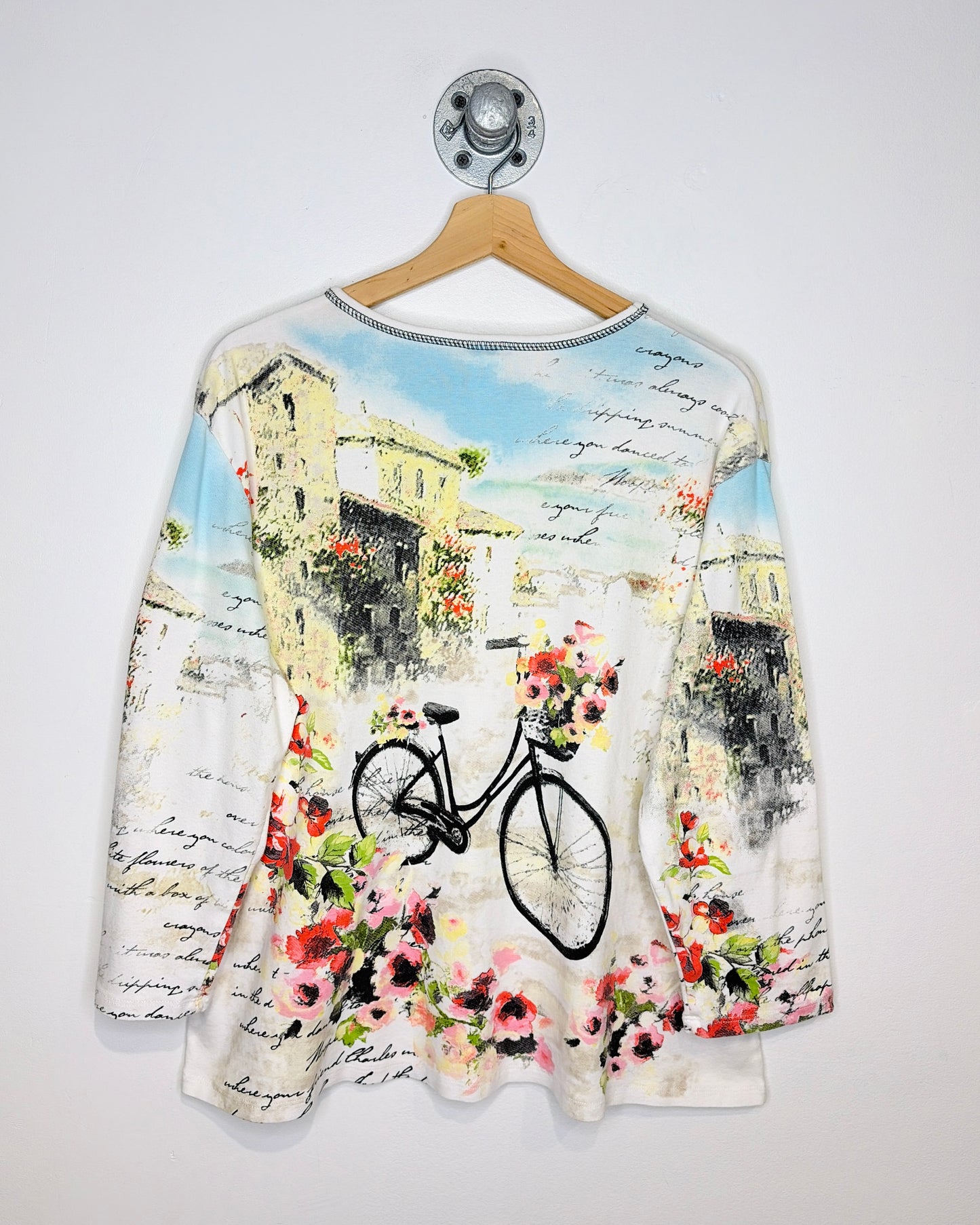 Jess & Jane Bicycle And Flowers Rhinestone Graphic Print Tee Shirt