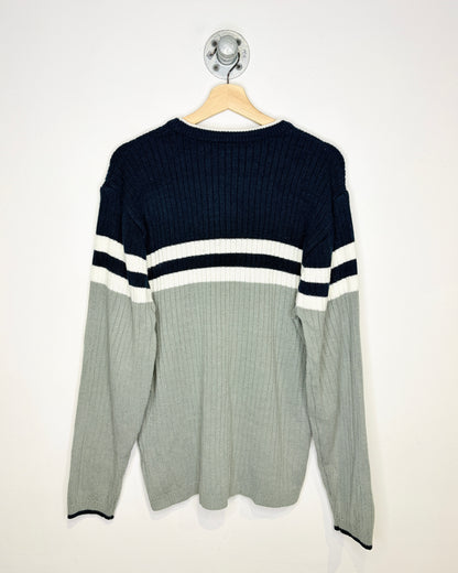 Vintage 90s/Y2K Faded Glory Navy, Grey & White Sweater