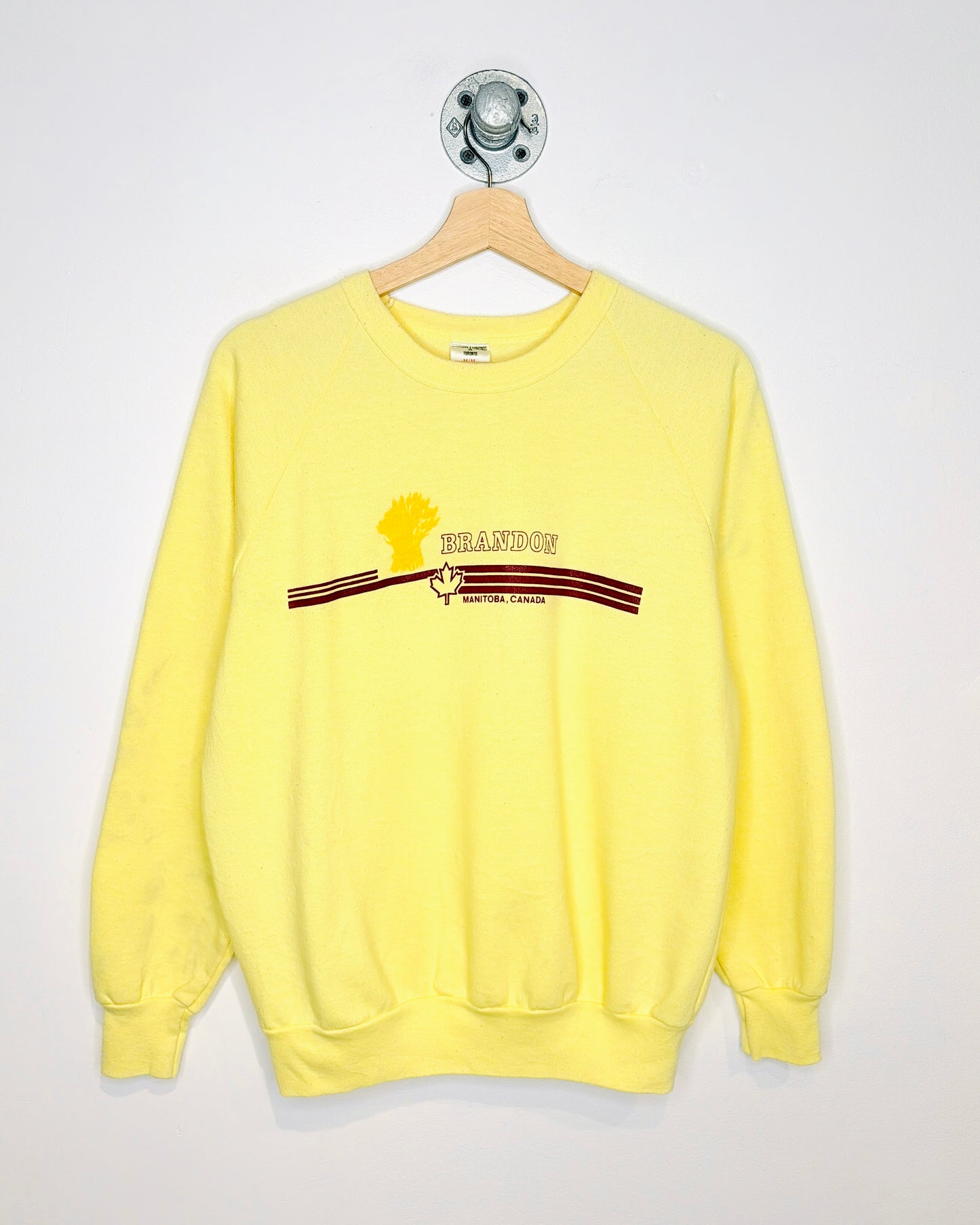 Vintage 80s Brandon Manitoba Pale Yellow Crewneck Sweatshirt