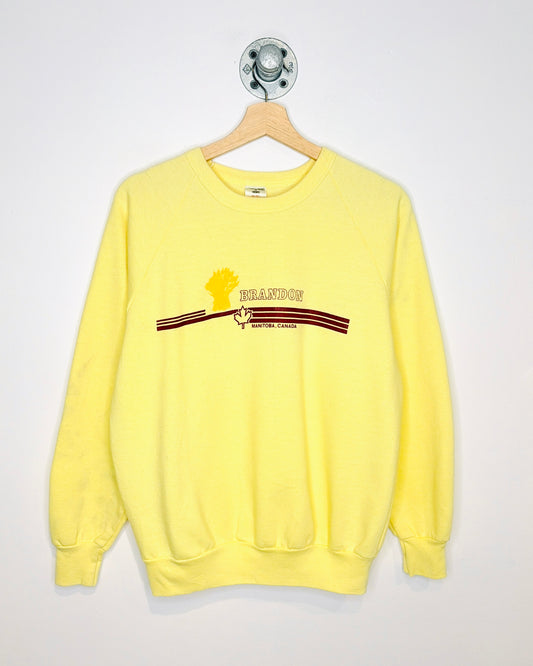 Vintage 80s Brandon Manitoba Pale Yellow Crewneck Sweatshirt