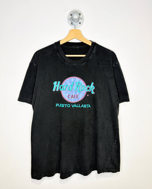 Vintage 90s Hard Rock Cafe Puerto Vallarta Faded Black Tee Shirt