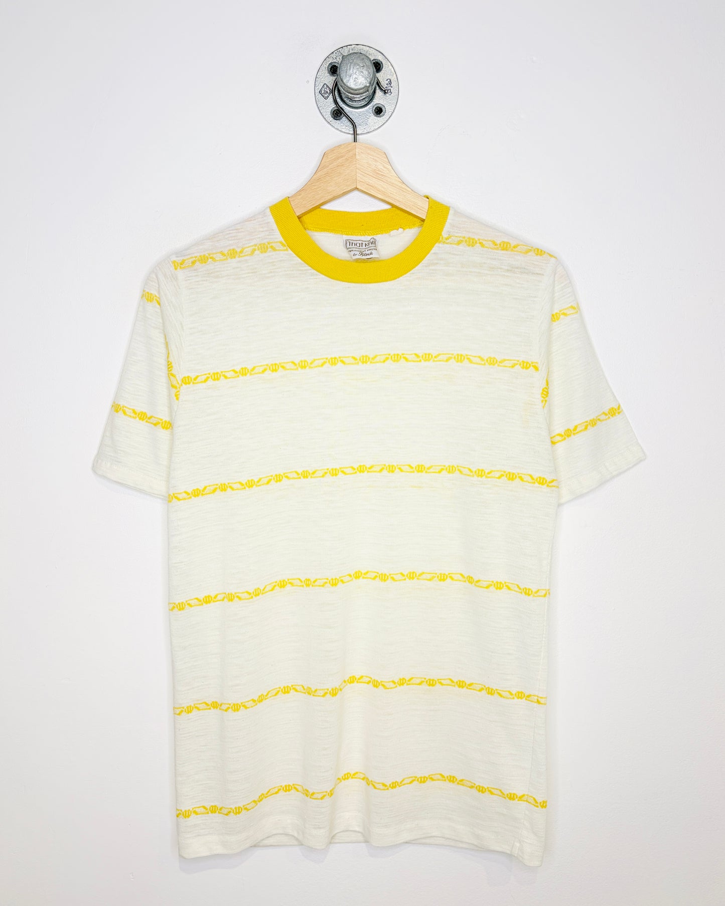 Vintage 80s “That Knit” Paper Thin White & Yellow Slub Tee Shirt