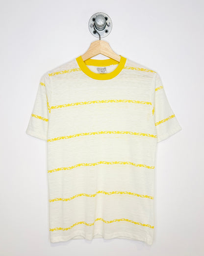 Vintage 80s “That Knit” Paper Thin White & Yellow Slub Tee Shirt