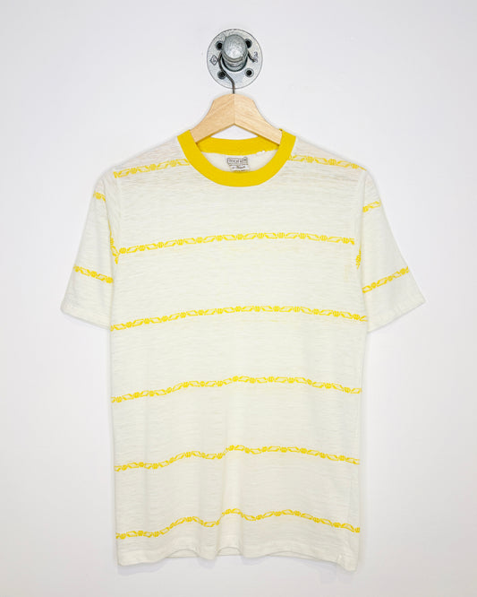 Vintage 80s “That Knit” Paper Thin White & Yellow Slub Tee Shirt