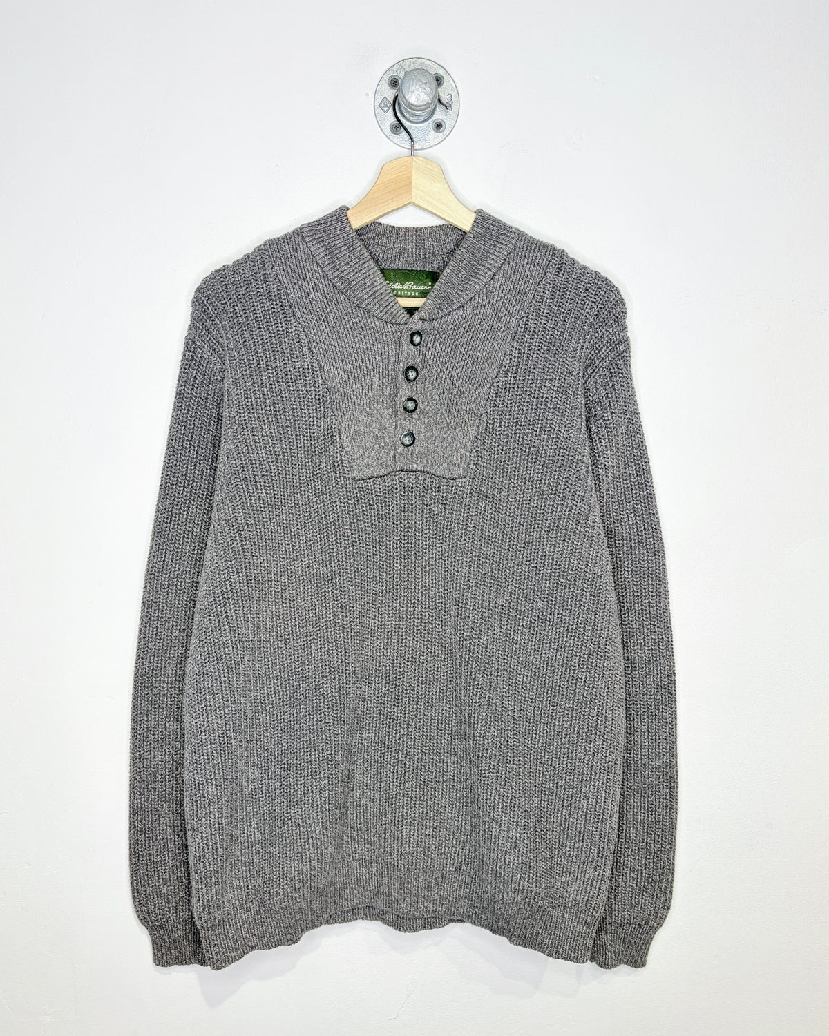 Vintage Eddie Bauer Pepper Grey 1/4 Button Sweater