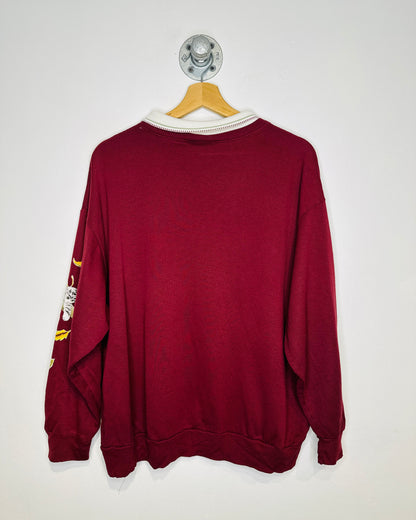 Vintage 1990s Kitten And Stool Polo Collar Layered Burgundy Polyester Sweatshirt