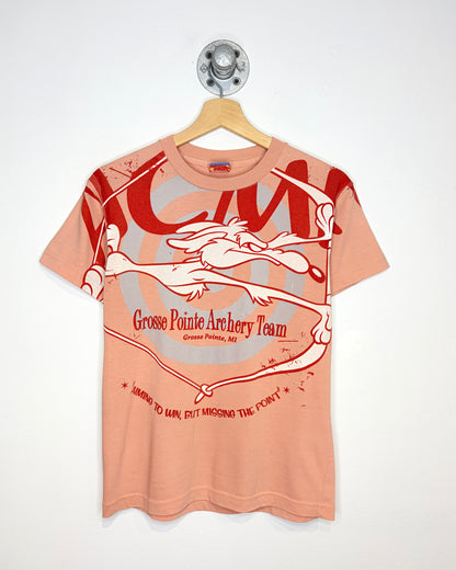 Vintage Looney Tunes Grosse Pointe Archery Team AOP Peach Tee Shirt