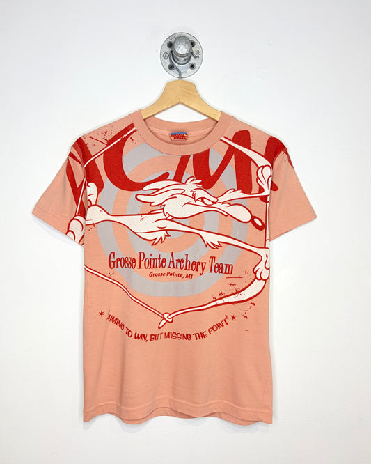 Vintage Looney Tunes Grosse Pointe Archery Team AOP Peach Tee Shirt