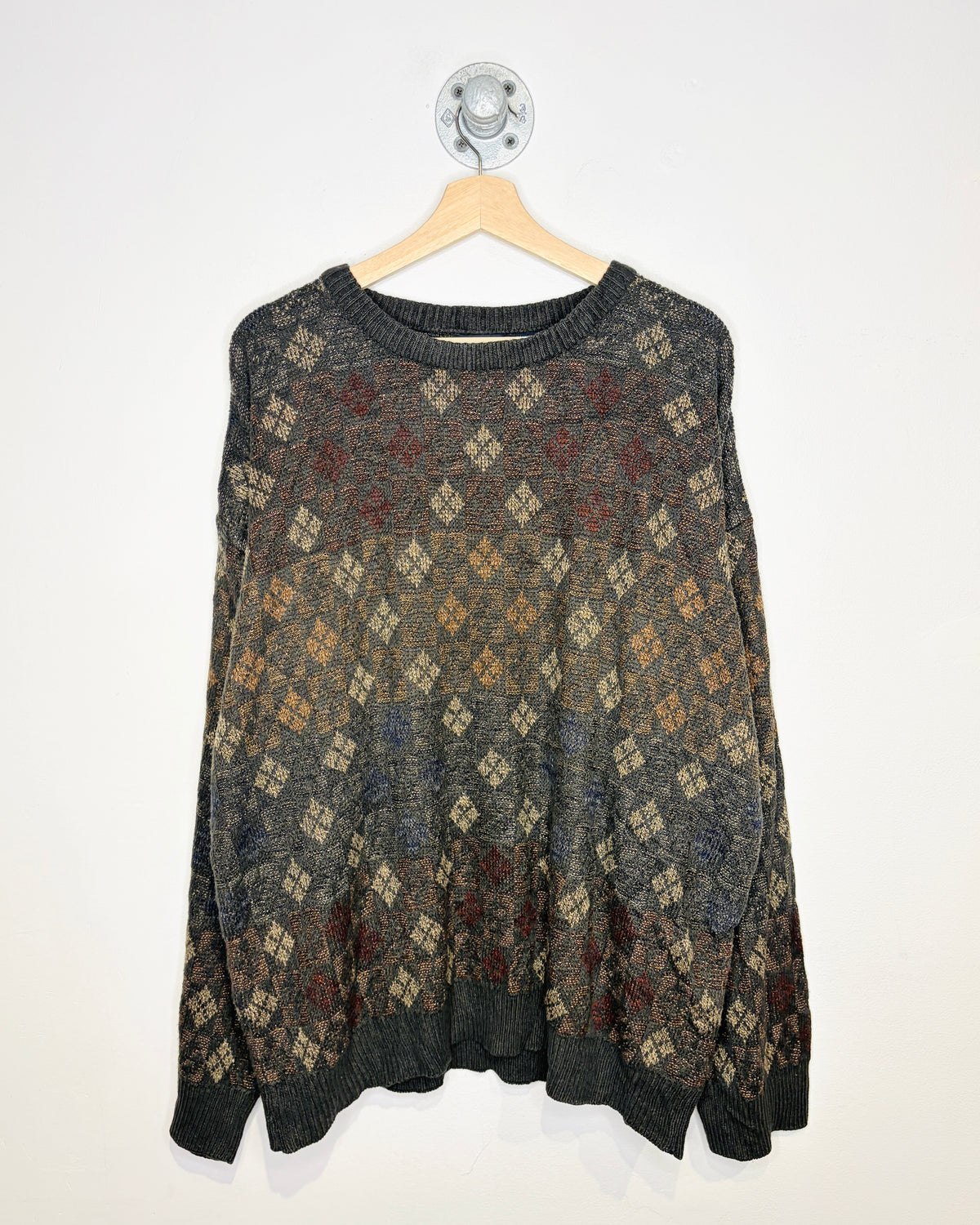 Vintage 90s Puritan Diamond Grid Dark Grey Sweater