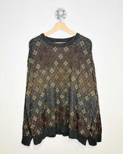 Vintage 90s Puritan Diamond Grid Dark Grey Sweater
