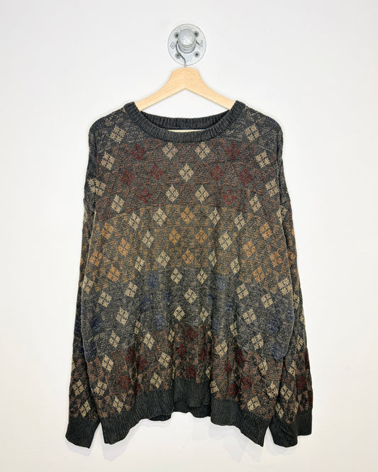 Vintage 90s Puritan Diamond Grid Dark Grey Sweater