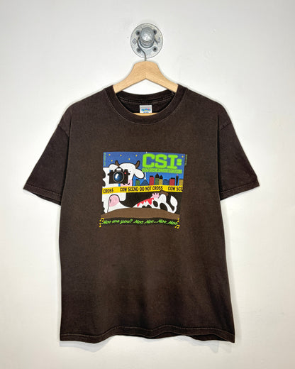 2000s Cow Science Investigation CSI Brown Tee Shirt