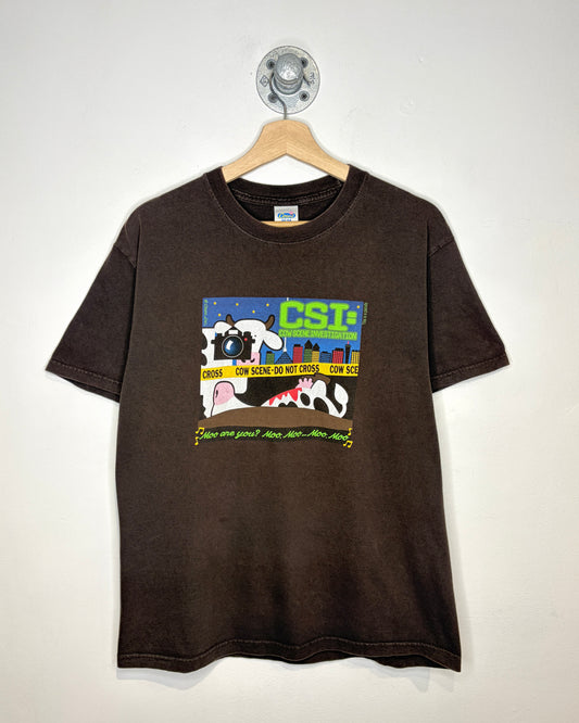2000s Cow Science Investigation CSI Brown Tee Shirt