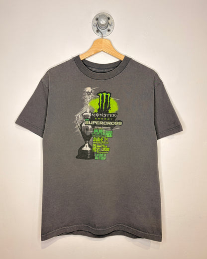 2000s Monster Energy Supercross Faded Grey Tee Shirt