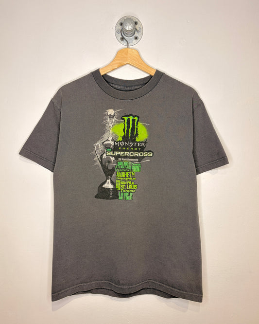 2000s Monster Energy Supercross Faded Grey Tee Shirt