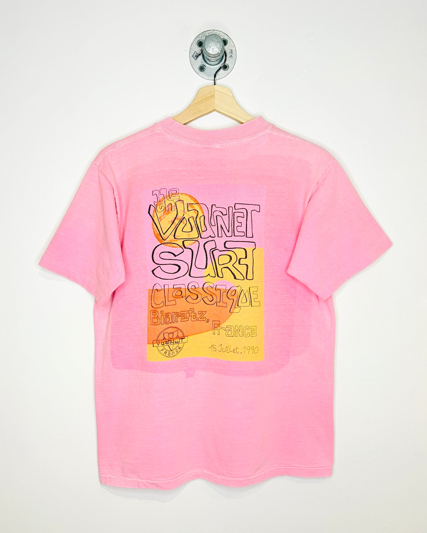 Vintage 1990 Vuarnet France Faded Pink Tee Shirt