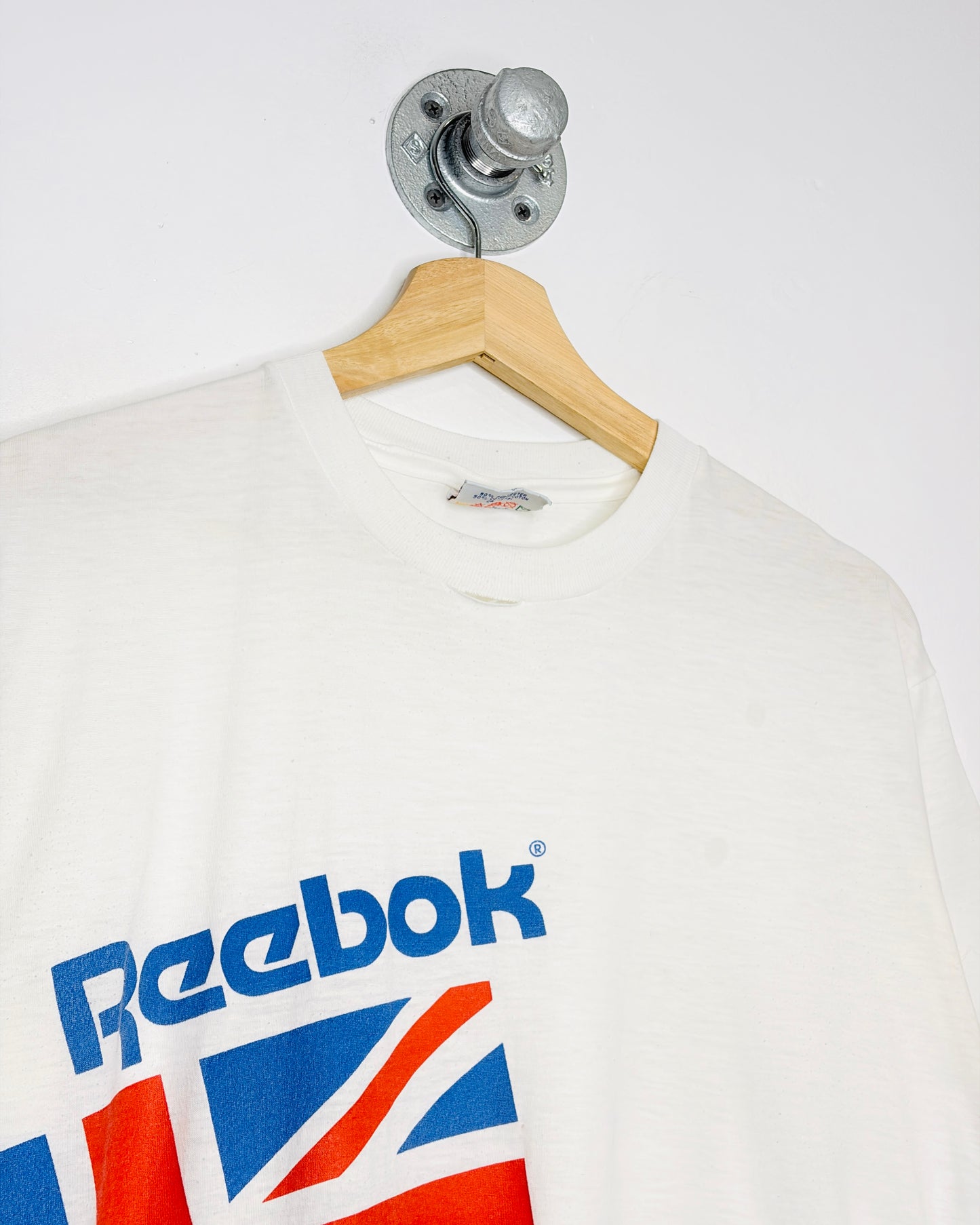 Vintage 80s Reebok GB Paper Thin White Tee Shirt
