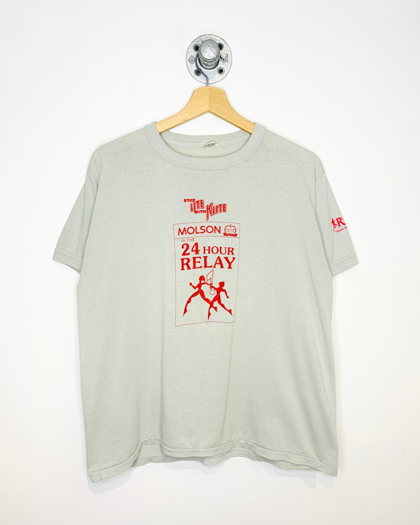 Vintage 80s Molson 24 Hour Relay Grey Ringer Tee Shirt