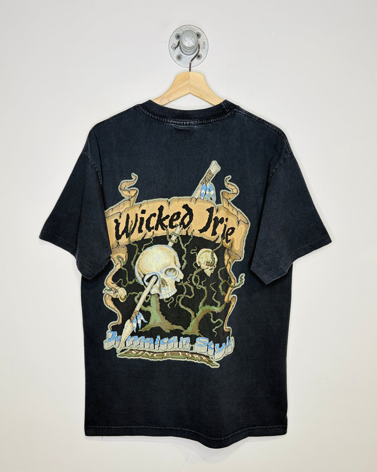 Vintage 90s Jamaican Style Wicked Irie Faded Black Tee Shirt