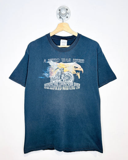Vintage “A Hero Was Here” Faded Black Biker Tee Shirt