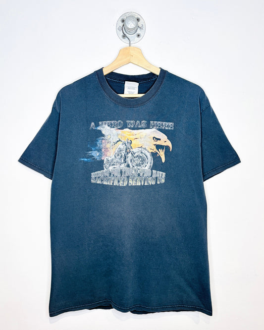 Vintage “A Hero Was Here” Faded Black Biker Tee Shirt
