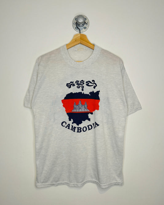 Vintage 90s Cambodia Paper Thin Grey Tee Shirt
