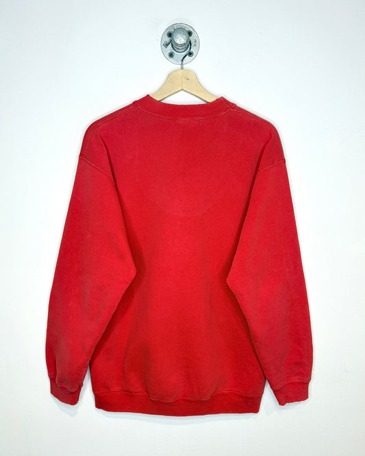 Vintage 90s Higher State Outdoors Faded Red Puff Print Crewneck Sweatshirt