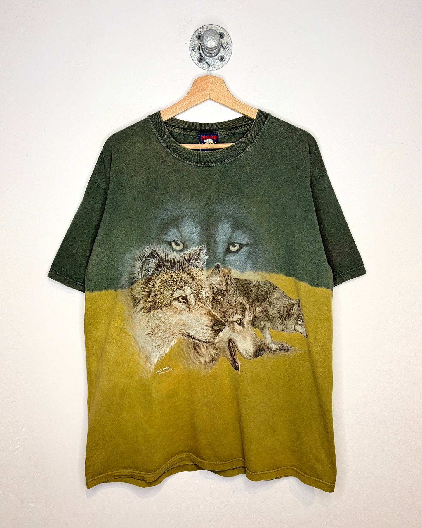 Vintage 90s Wolf Pack Faded Earth Tone Tee Shirt