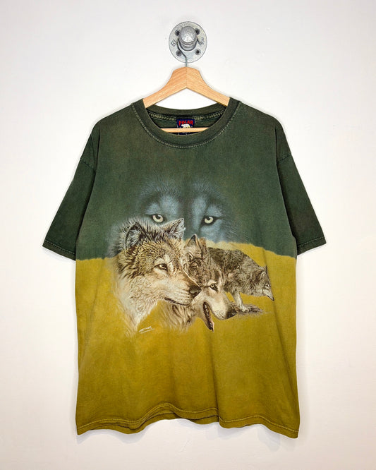 Vintage 90s Wolf Pack Faded Earth Tone Tee Shirt
