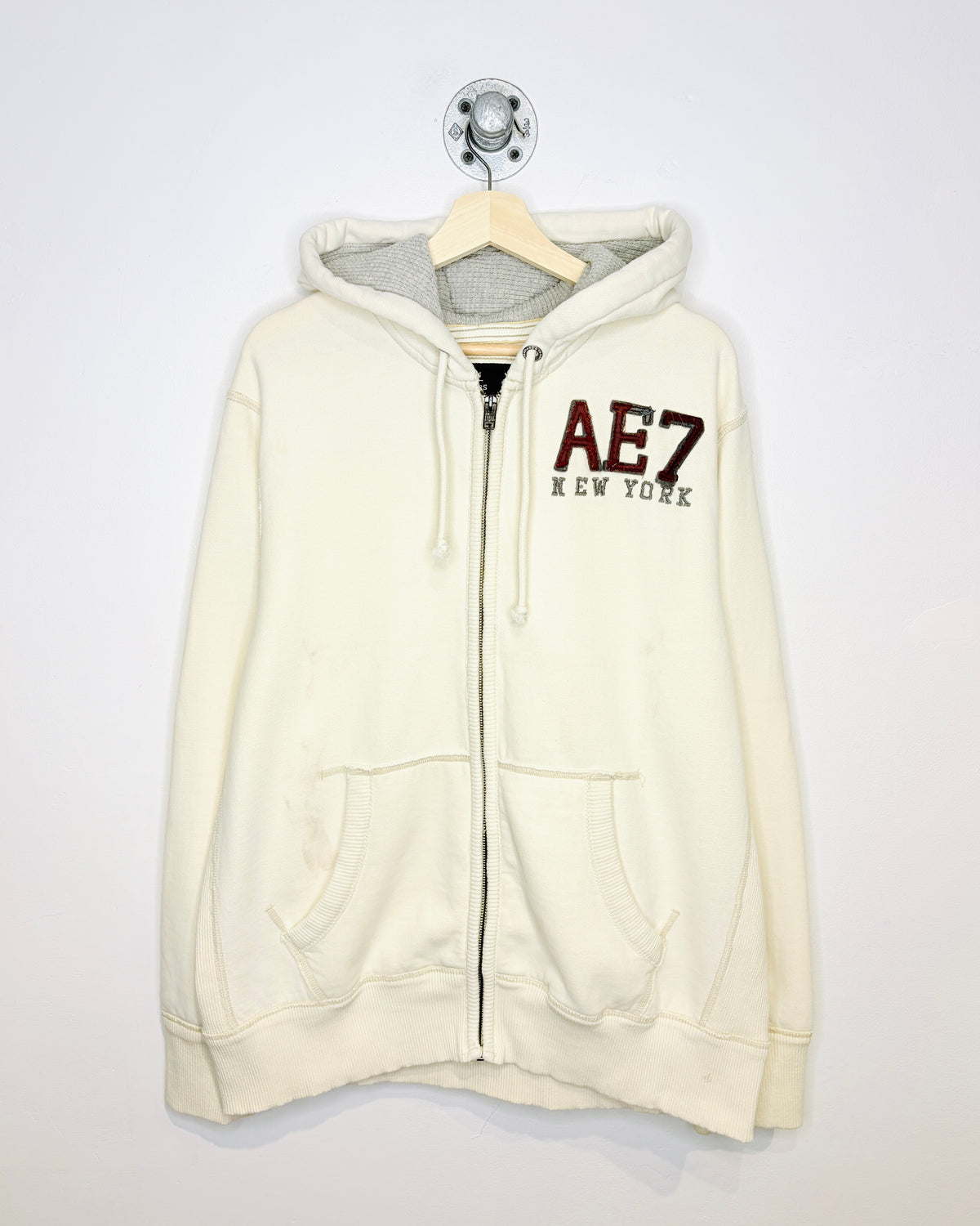 2000s American Eagle New York Heavyweight White Zip Up Hoodie