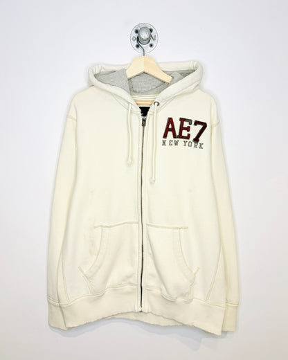 2000s American Eagle New York Heavyweight White Zip Up Hoodie