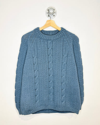 Vintage 70s Alexander’s Italian Made 100% Wool Slate Blue Cable Knit Sweater