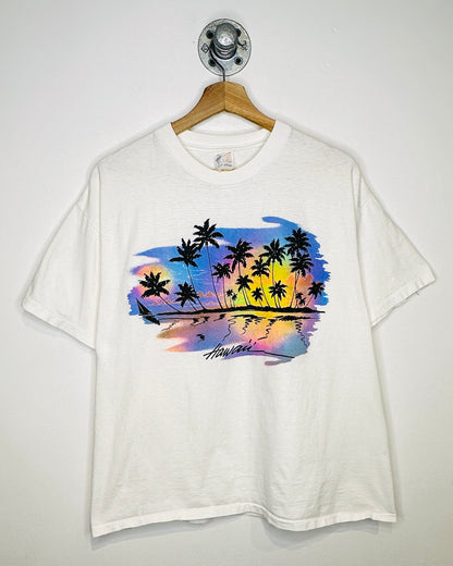 Vintage 90s Hawaii Sun Set White Tee Shirt