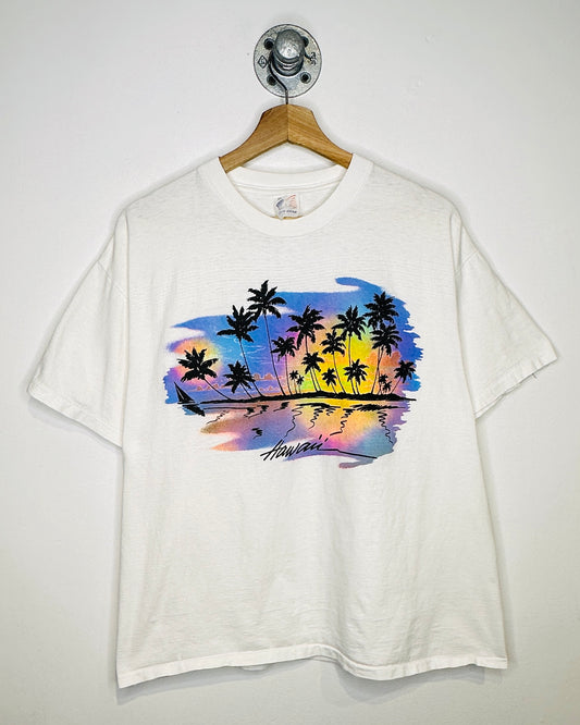 Vintage 90s Hawaii Sun Set White Tee Shirt