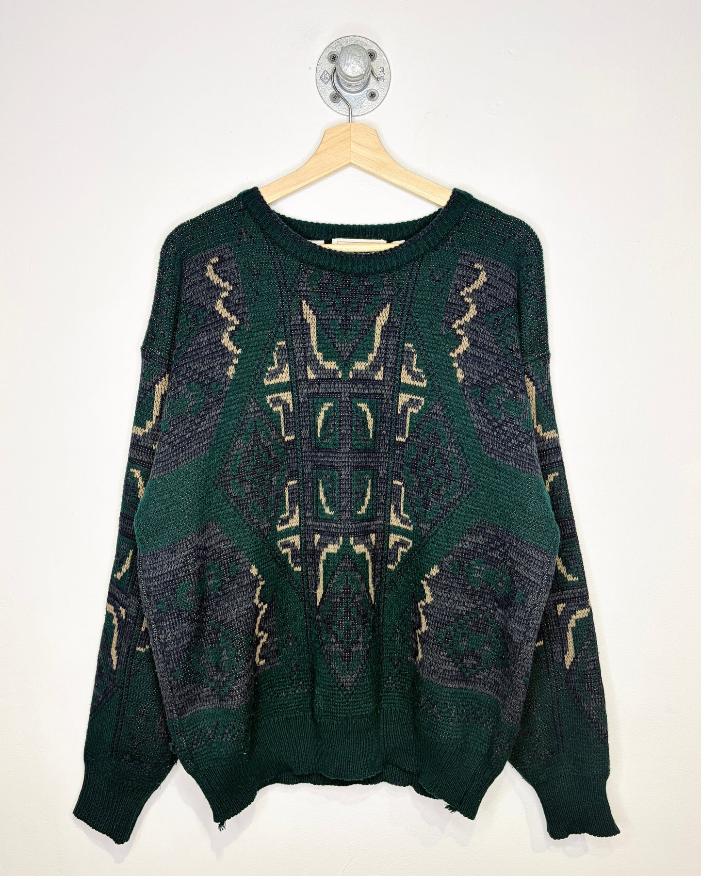Vintage 90s KAID Green Abstract Knit Sweater