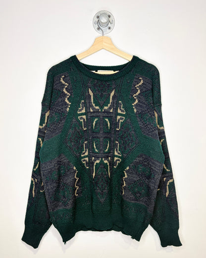 Vintage 90s KAID Green Abstract Knit Sweater