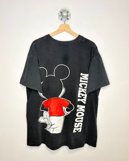 Vintage 90s Mickey Mouse Double Sided Faded Black Tee Shirt