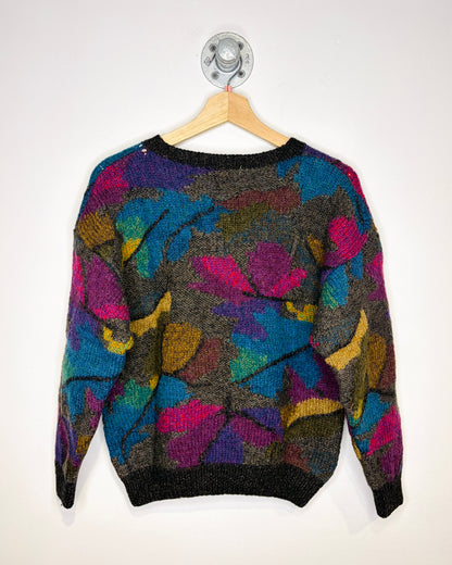 Vintage 1990s Boston Traders Pink And Blue And Brown Tone Abstract Print Sweater