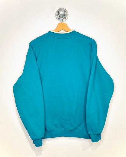 Vintage 2000s Turquoise Peacock Flower Embroidered Crewneck Sweatshirt