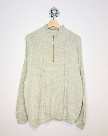Vintage 90s Knights Of Round Table Tan Cable Knit 1/4 Zip Sweater